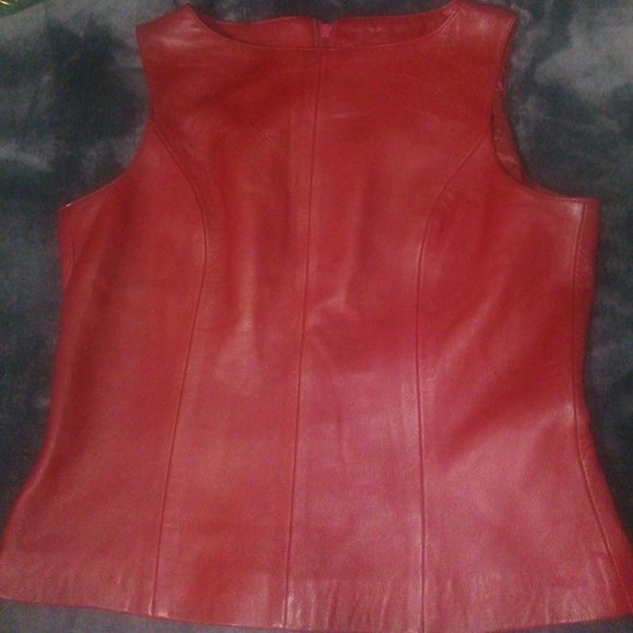 Siena Studio Jackets & Blazers - Siena Studio Red Leather Moto Vest / Top Sz M